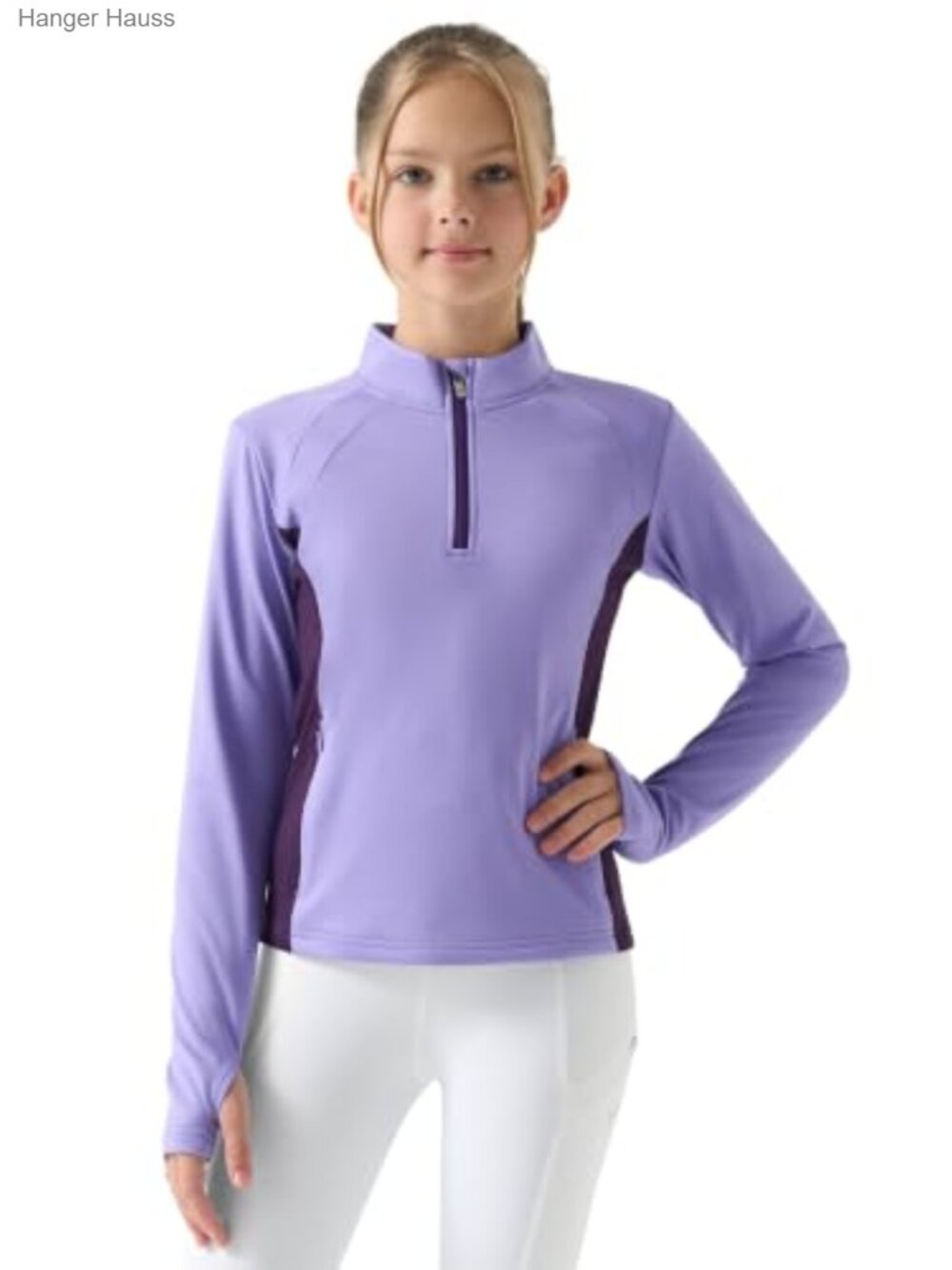Girls Fleece Half Zip Long Sleeve Sweatshirt Thumb Holes Riding Jacket